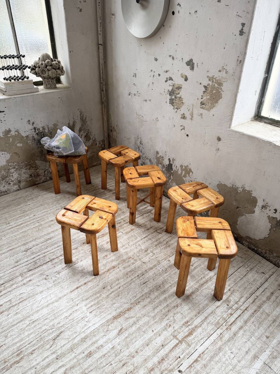 Set of 6 Olof Ottelin stools, Finland 1950.