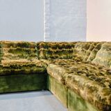 XL Woodstock Style Greenish Velvet Modular Sofa with Ottoman by Laauser 70s