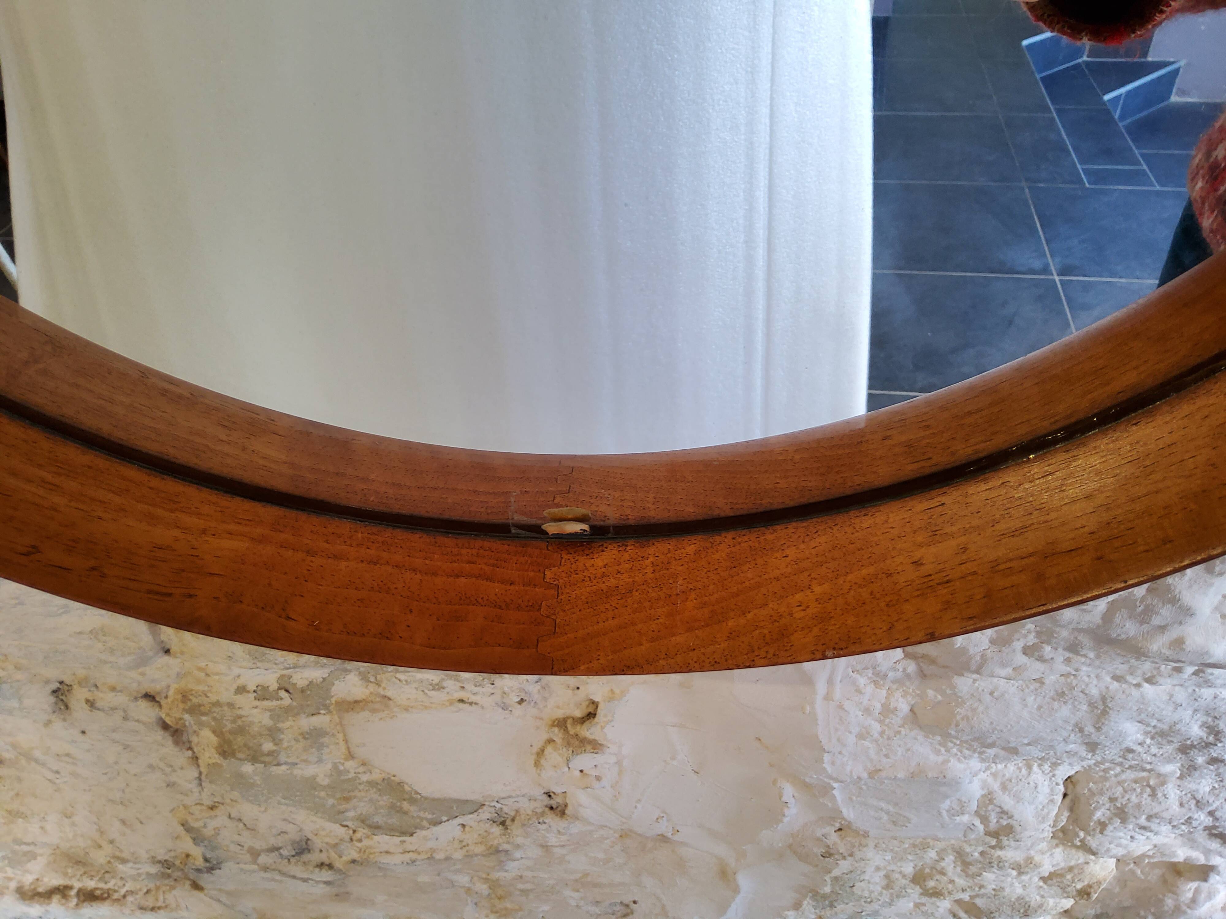 Round teak mirror by Uno and Osten Kristiansson for Luxus Vittsjö, Sweden.