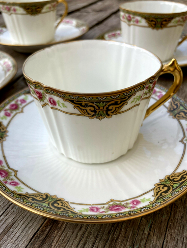 4 cups and under cups Limoges porcelain - Chabrol & Poirier 1925