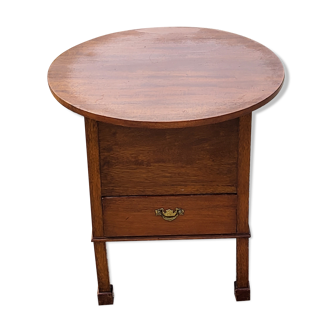 Round coffee table of the 60s in mahogany, lifting tray, 1 drawer