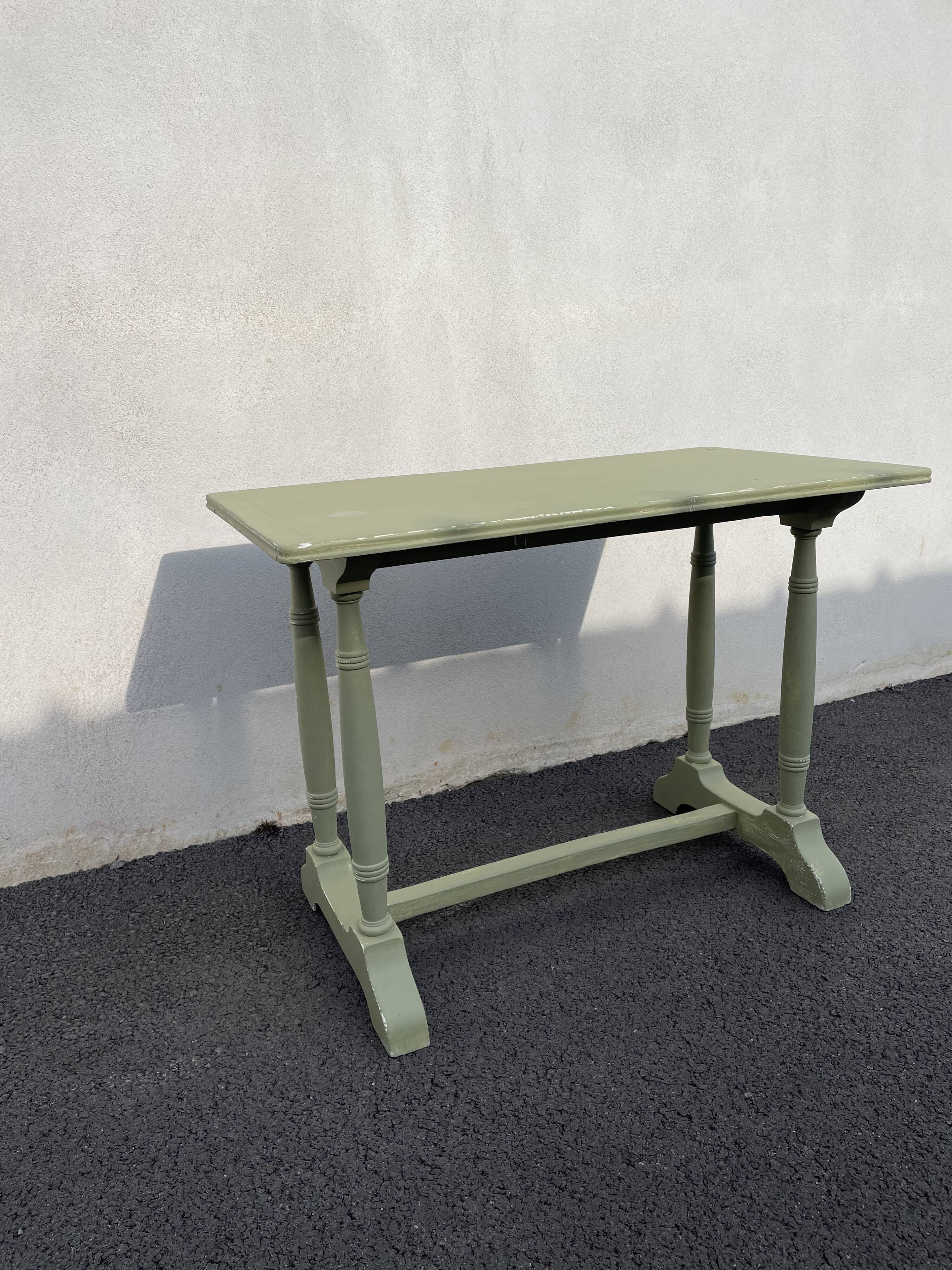 Patinated green baluster table