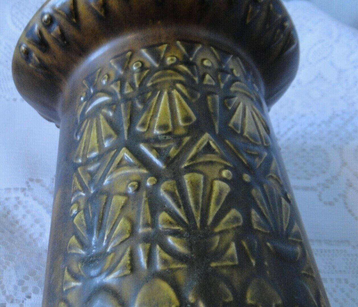 Old large vase st clement france ethnic relief decor n° 9128 60s rare