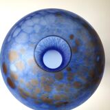 Mushroom lamp in blue glass paste spotted with brown/ochre