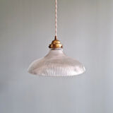 Suspension Holophane in ribbed transparent glass, 1930s