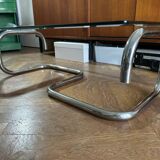 1970s design coffee table in rectangular glass with chrome legs