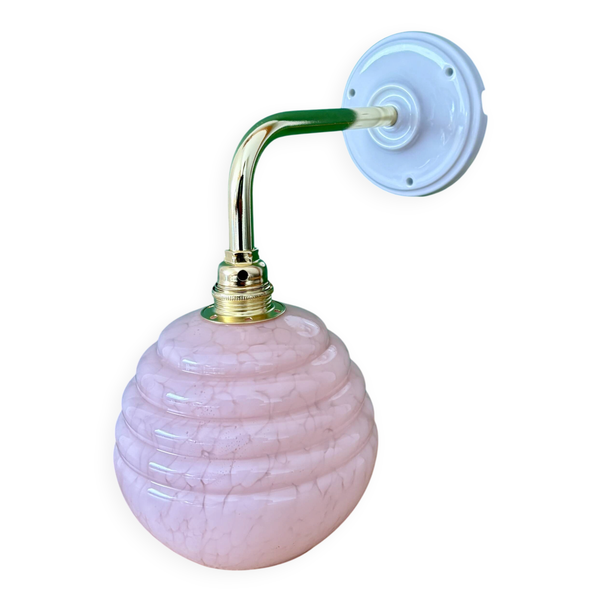 Vintage pink Clichy glass globe wall light.