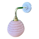 Vintage pink Clichy glass globe wall light.