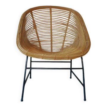 Mid century bamboo and iron pod chair, 1960s