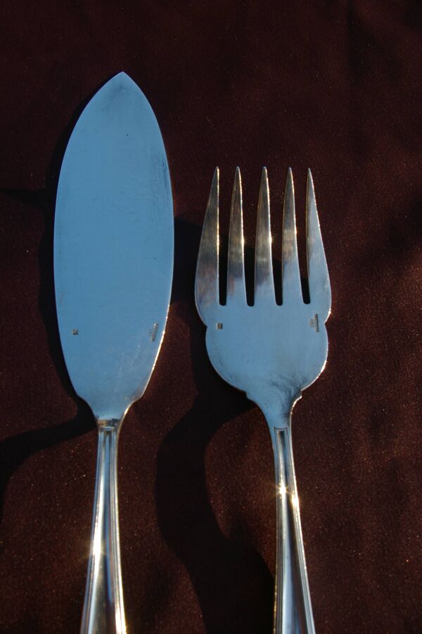 CHRISTOFLE MAROT Coquille - Couverts de service à Poisson (Couteau + Fourch