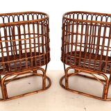 Pair French XXL Bamboo Baskets, 1970s