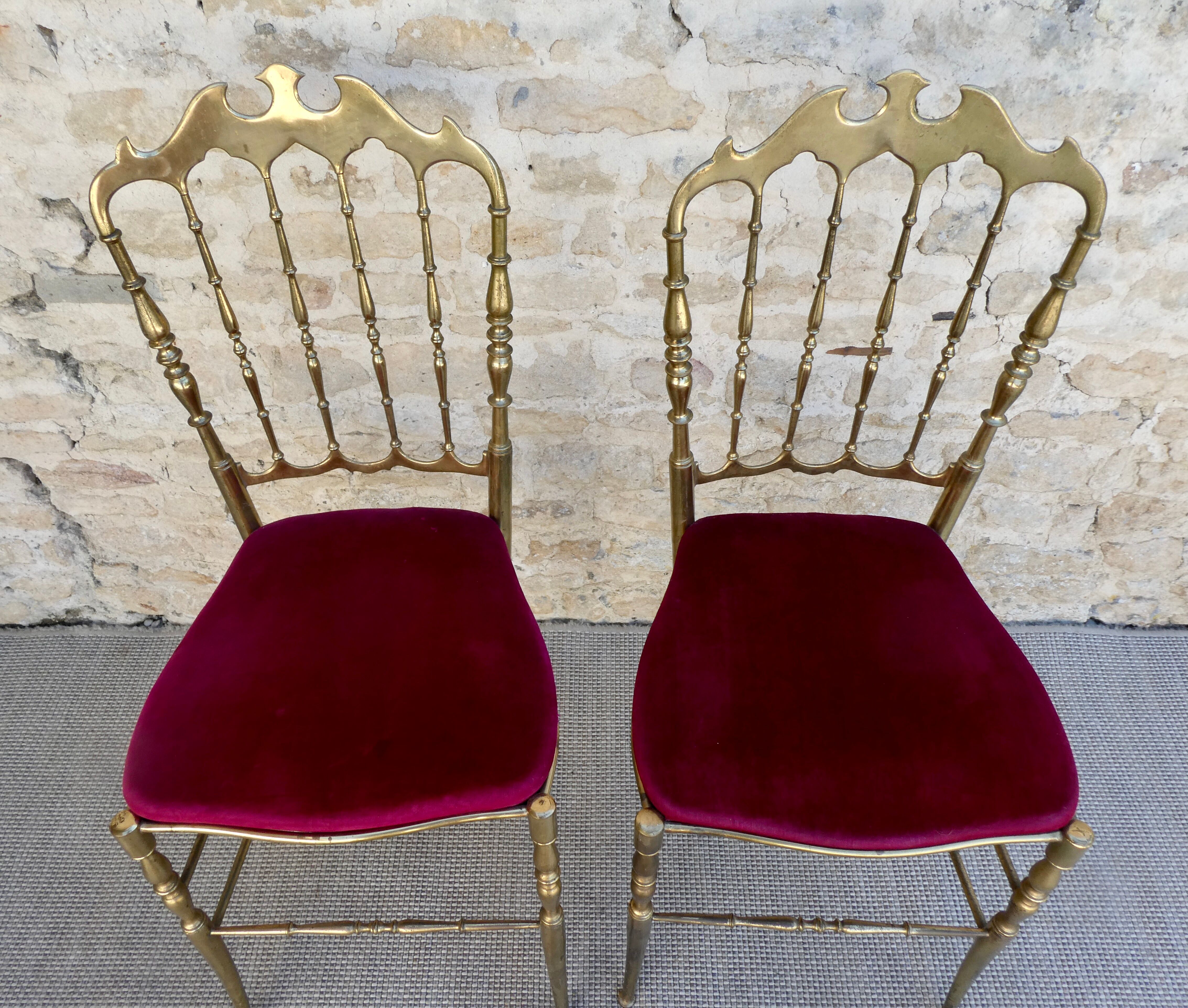 Pair of chairs "Chariviari" in brass 60s