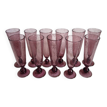 11 verres soufflés à bulles Verrerie du Marais Riom