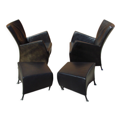 Paire de fauteuils avec repose-pieds montis, années 1980