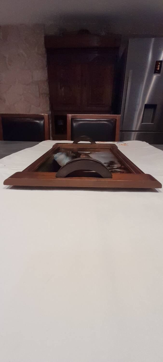 Painted wooden tray. Art Deco, signed Dope
