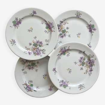 4 porcelain dessert plates decorated with flowers Bernardaud Limoges