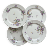 4 assiettes à dessert en porcelaine décor de fleurs Bernardaud Limoges