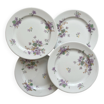 4 porcelain dessert plates decorated with flowers Bernardaud Limoges