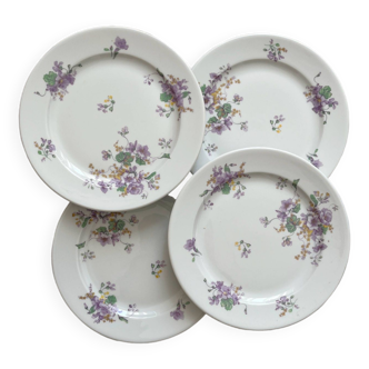 4 assiettes à dessert en porcelaine décor de fleurs Bernardaud Limoges