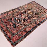 Tapis turc kazak 226x135 cm tapis tribal vintage rouge et bleu grand