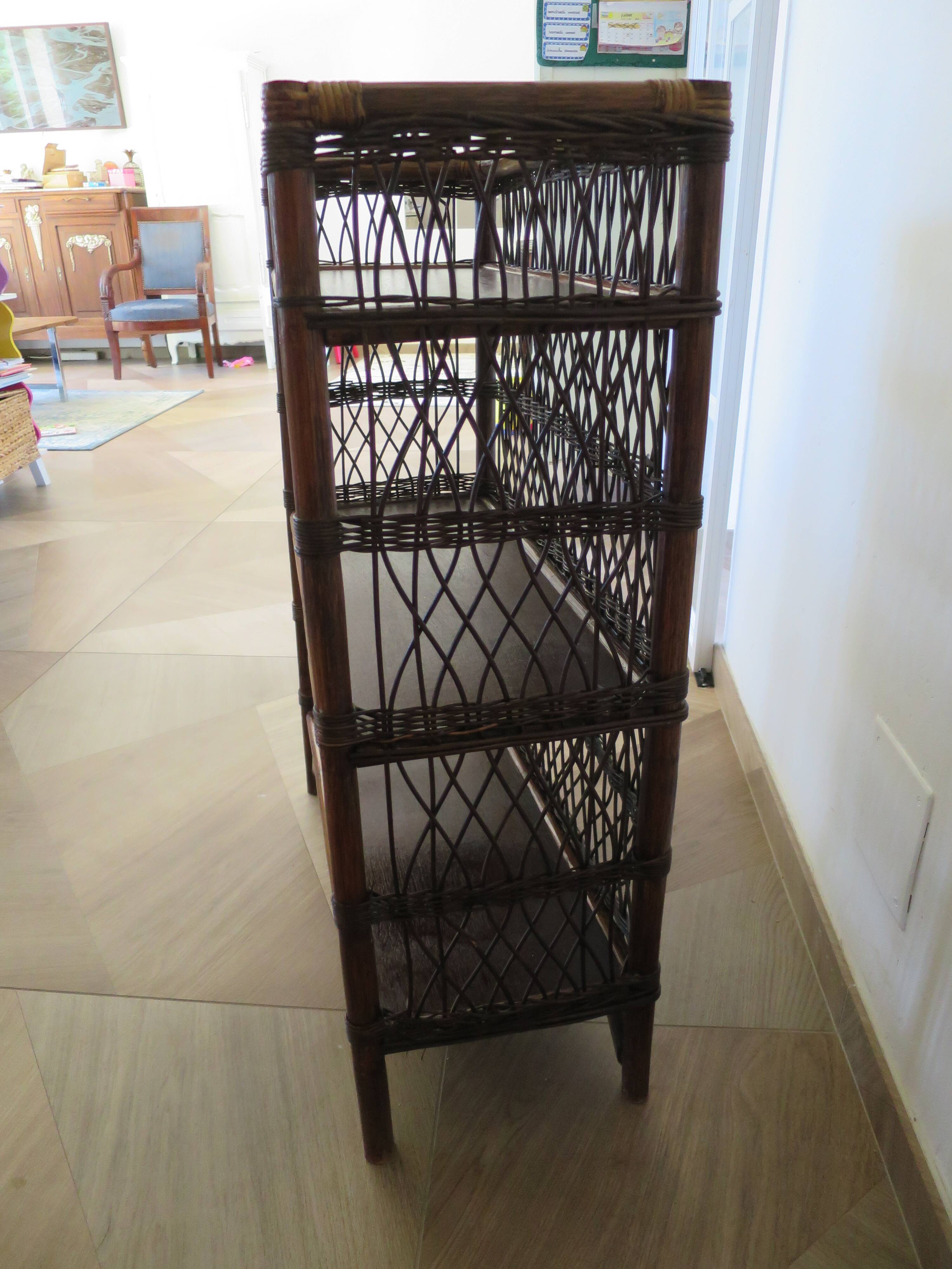 Bookcase - Bibus - 3 levels - woven rattan - bamboo - Vintage - 70s