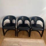 Lot de 3 chaises en cuir et bois laqué