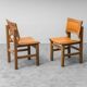 Set de 4 chaises vintage en bois et simili cuir Italie années 70