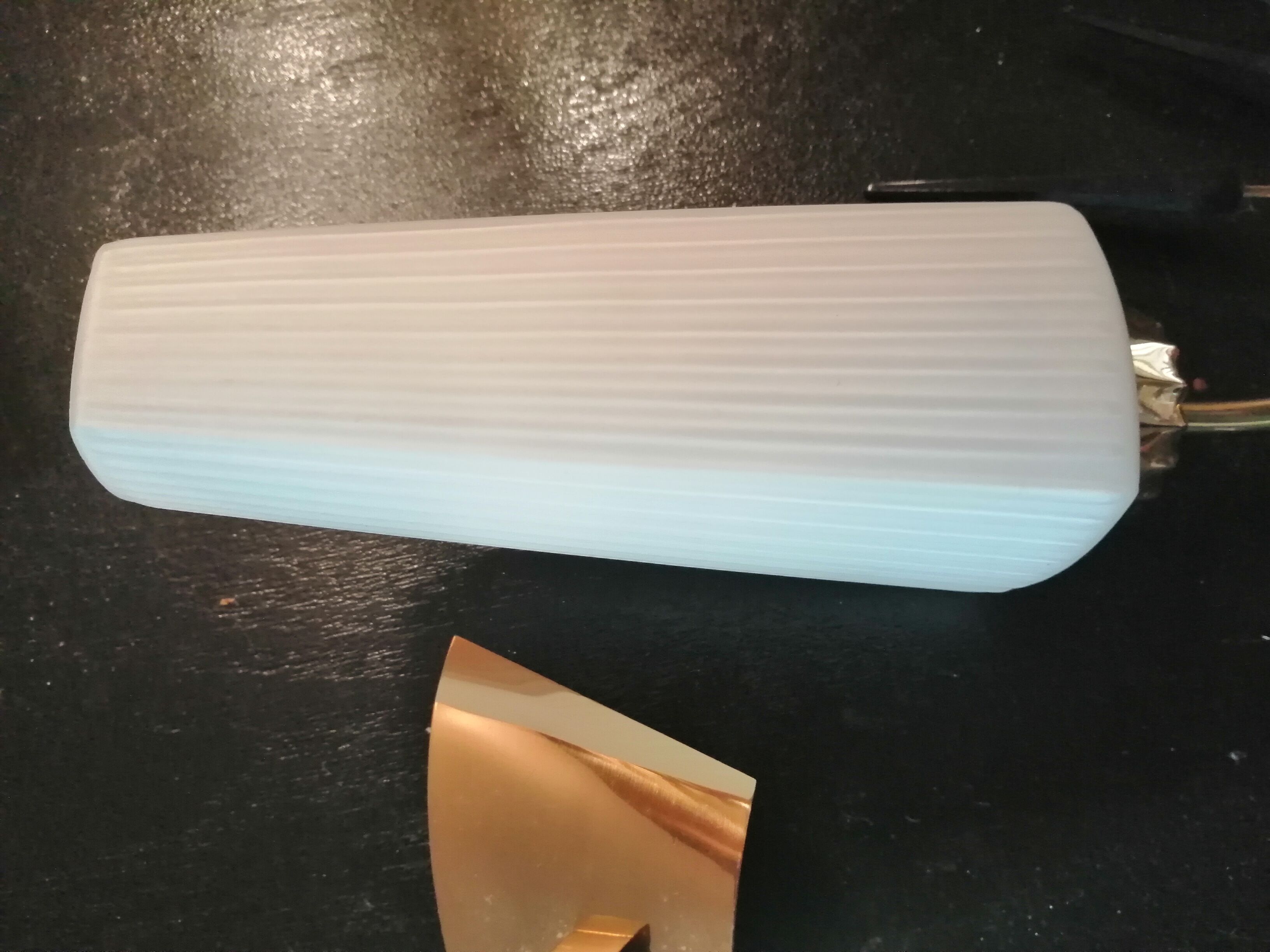 Pair of vintage brass and white glass sconces 1950-60