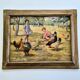 Oil Painting on Canvas "Children at the Farm" Signed Lo Presti - Gilded Frame