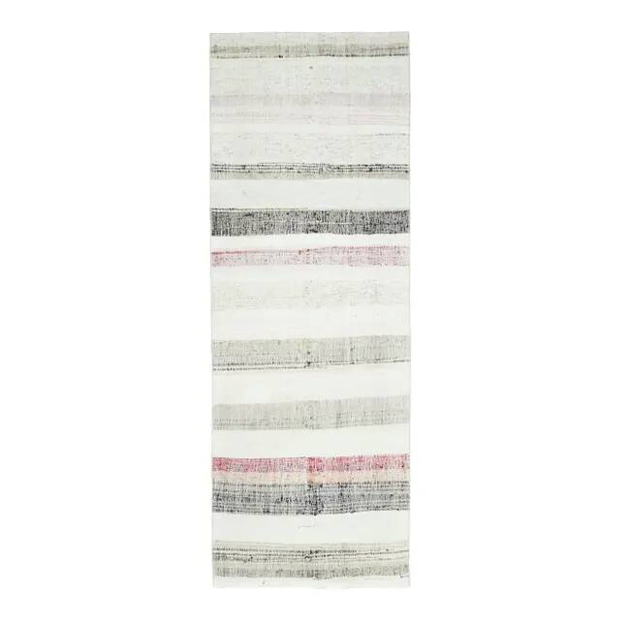 Vintage Turkish hand-knotted wool cotton white kilim runner rug  95x265