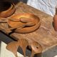 Salad server or large teak spoon, oval shape, split, L30 D9