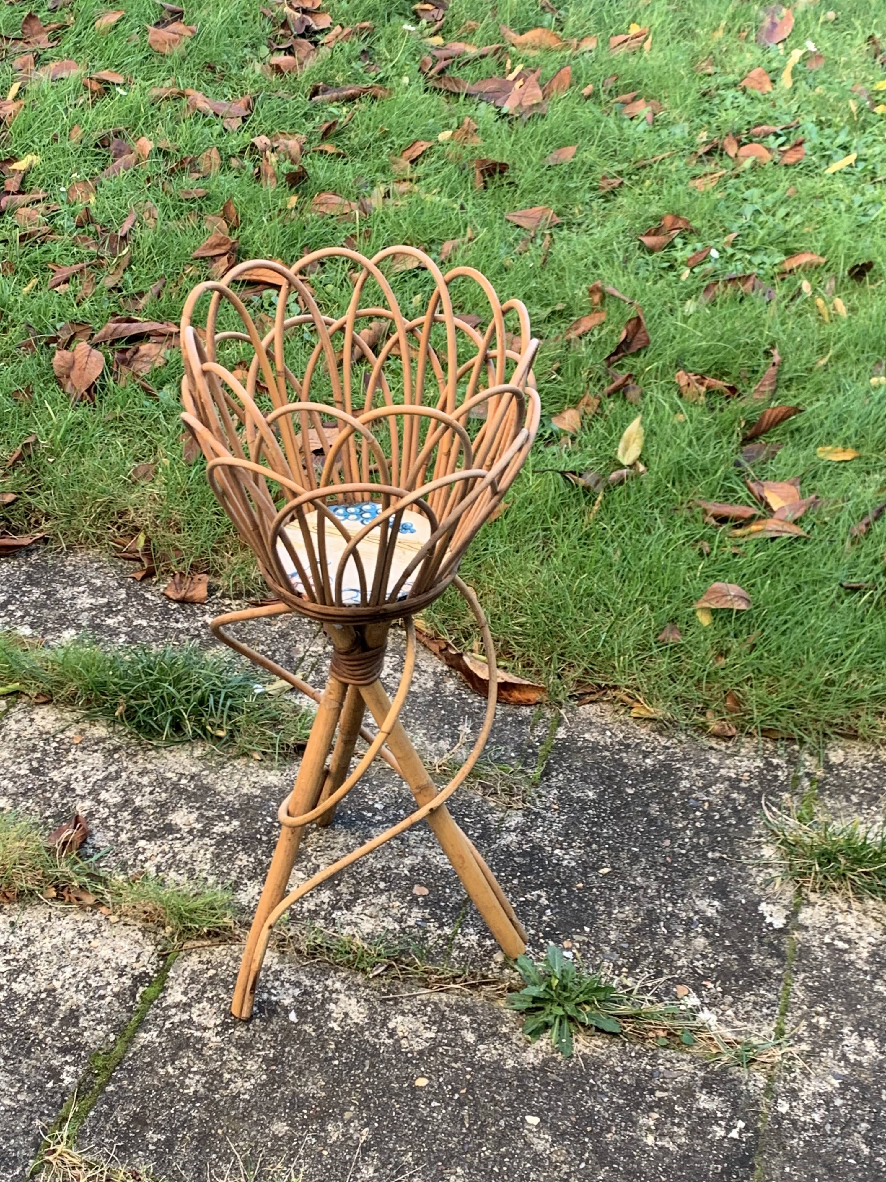 Vintage rattan and wicker plant holder