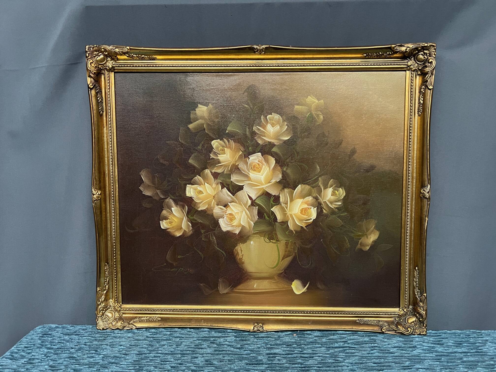 Tableau ancien « Nature morte aux roses ».
