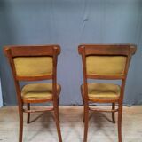 Pair of armchair and chair in curved wood