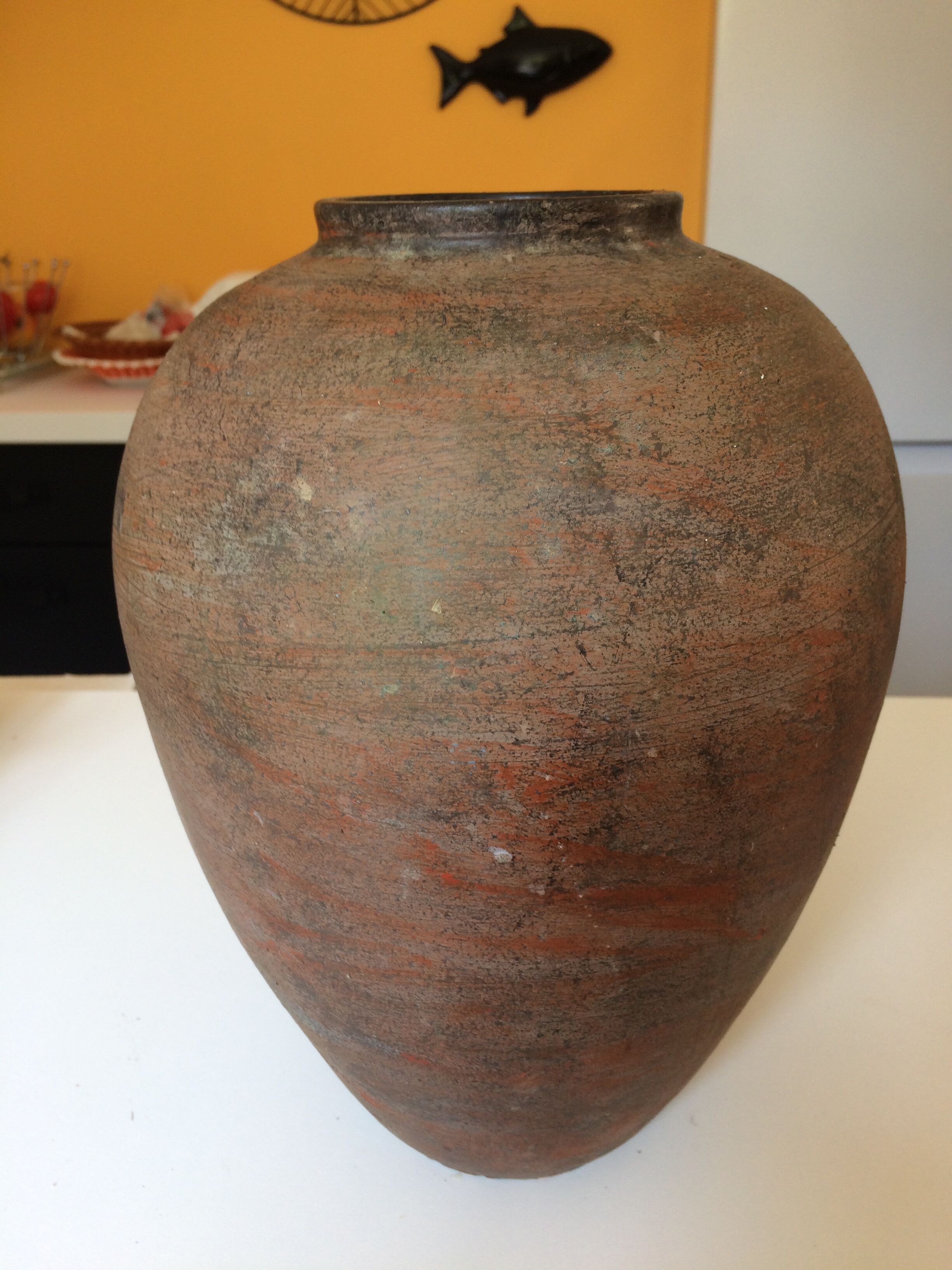 Large vase of ovoid shape; in Brown dominated Gres.