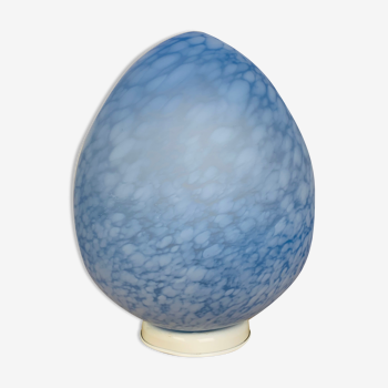 Lampe œuf Domec verre moucheté bleu de Vianne années 70