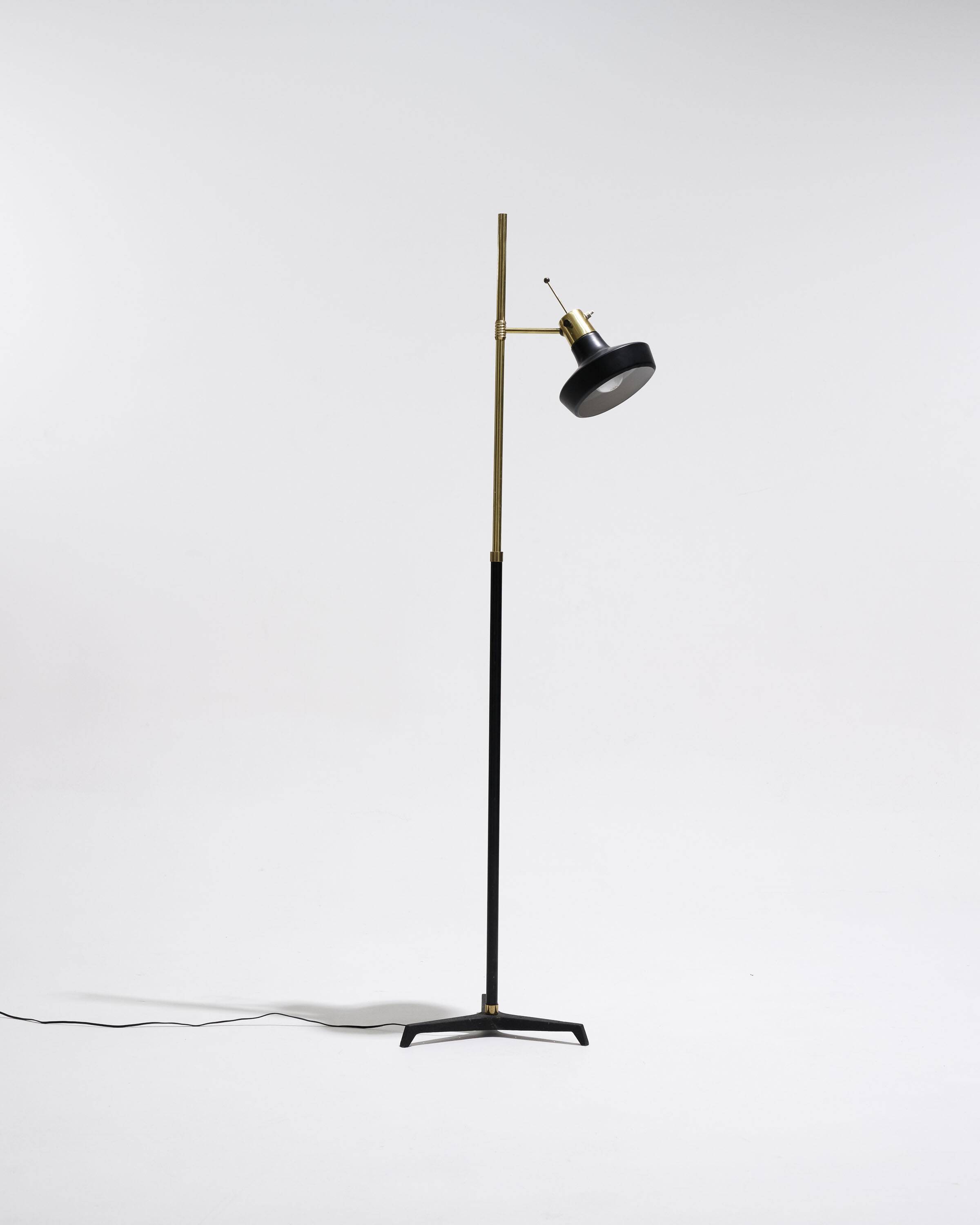 Black and gold metal floor lamp, 1950s