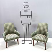 Green fabric and beech armchairs, italy