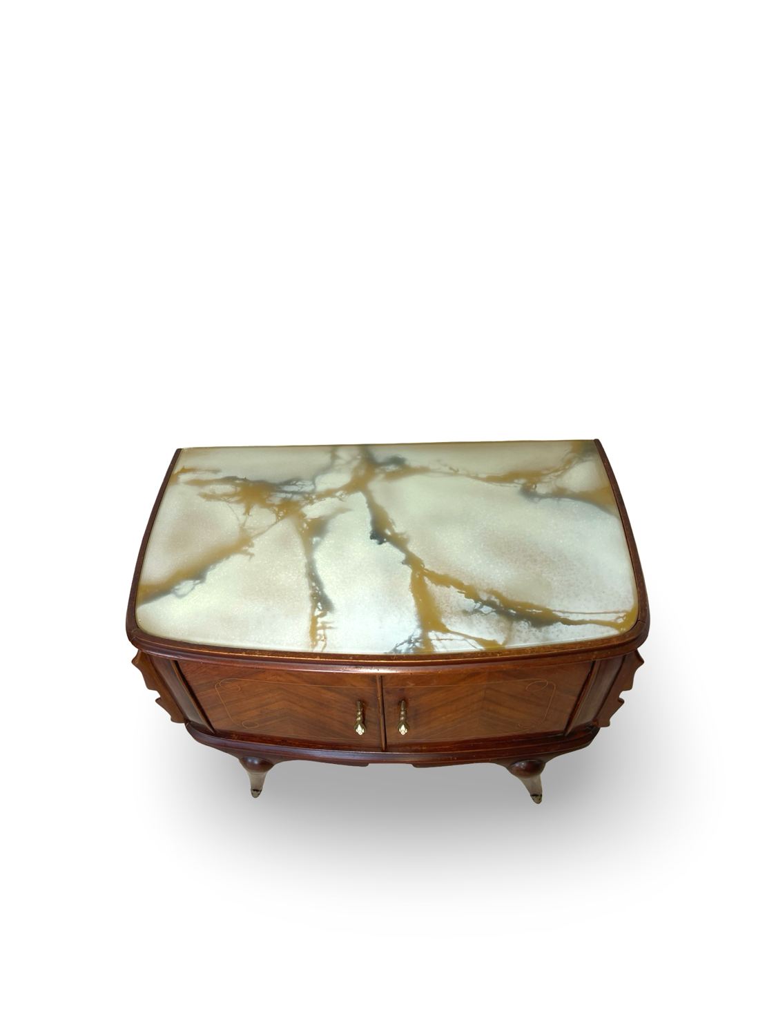 Tables de chevet plaquées en palissandre avec plateau en onyx vert