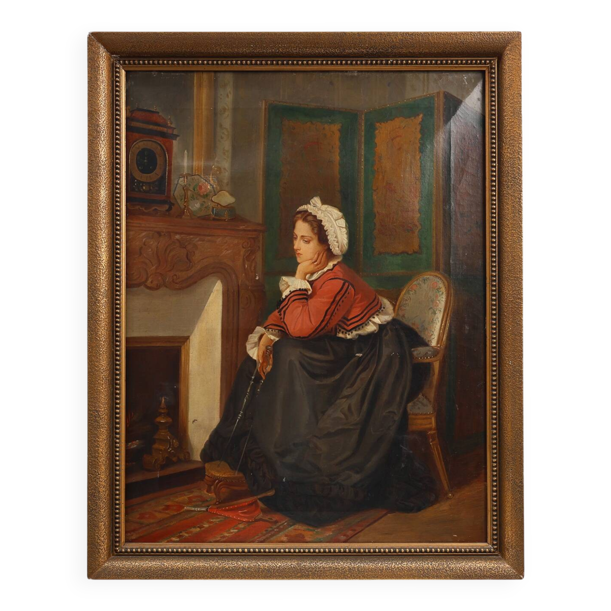 19th-Century French Baroque Interior Scene Painting