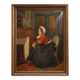 19th-Century French Baroque Interior Scene Painting