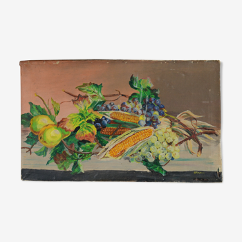 Huile sur toile nature morte terracotta