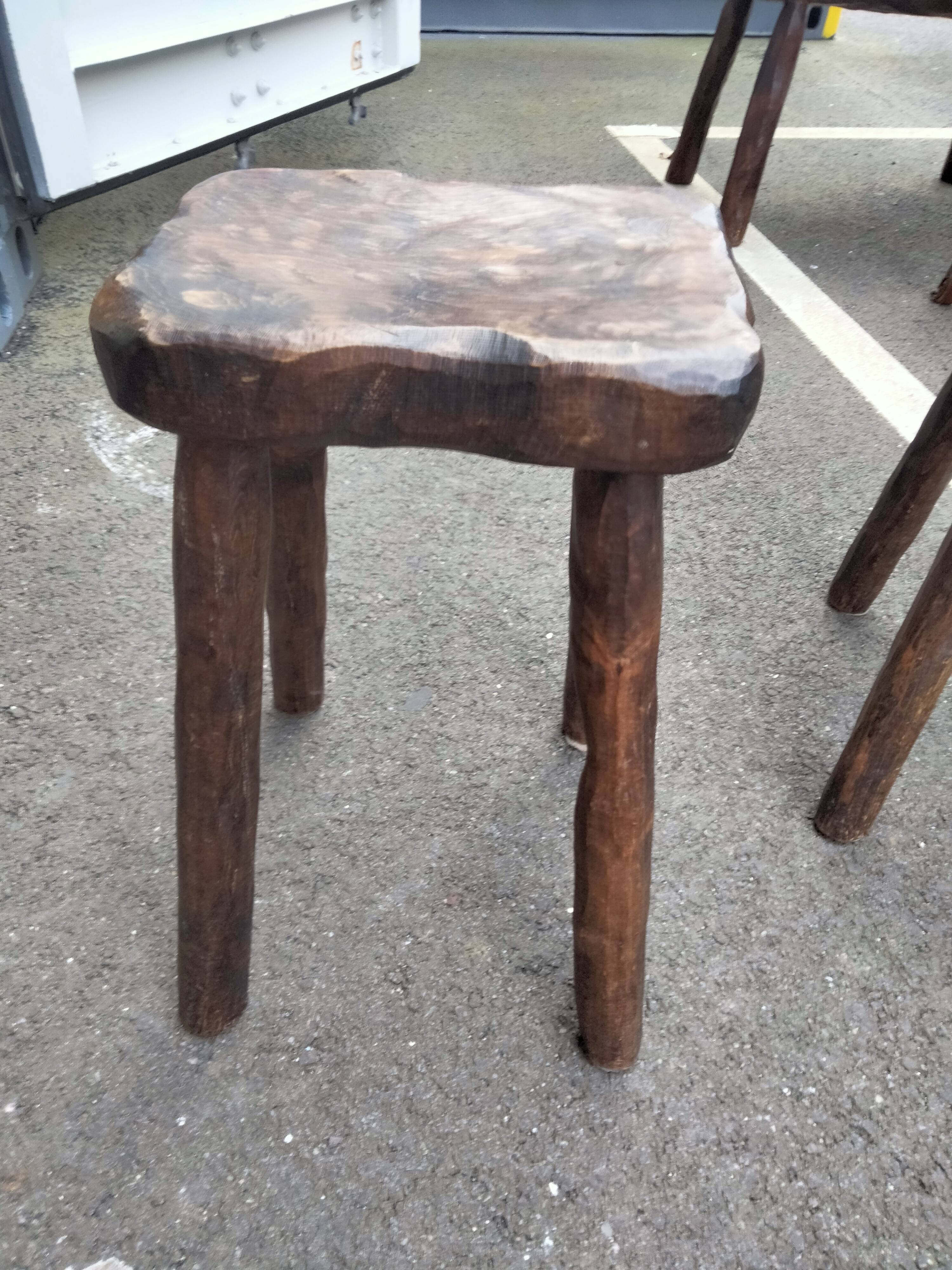 Pair of antique wooden chair stools vintage tree trunk décor