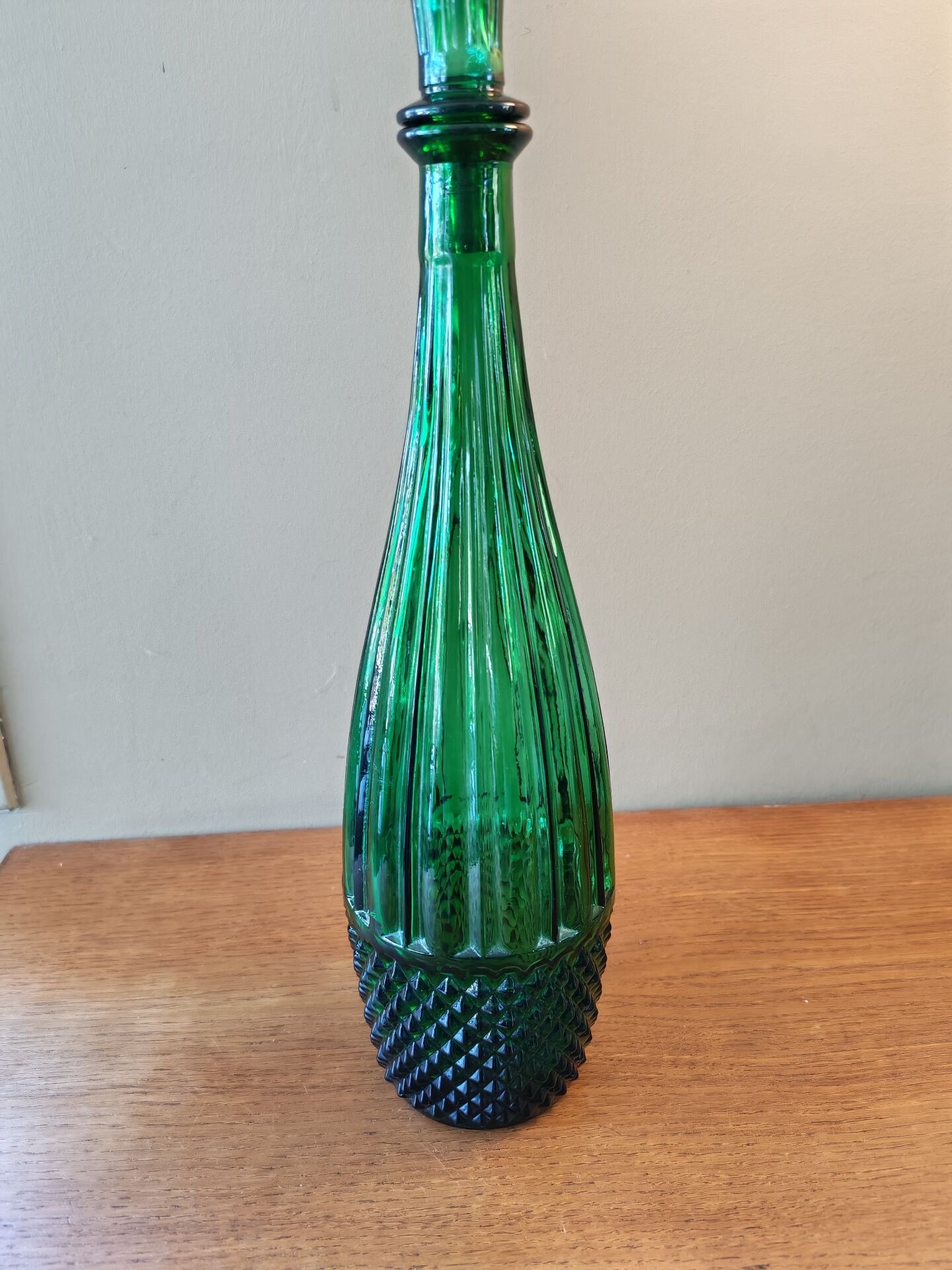 Large vintage Empoli carafe from Italy in green glass.