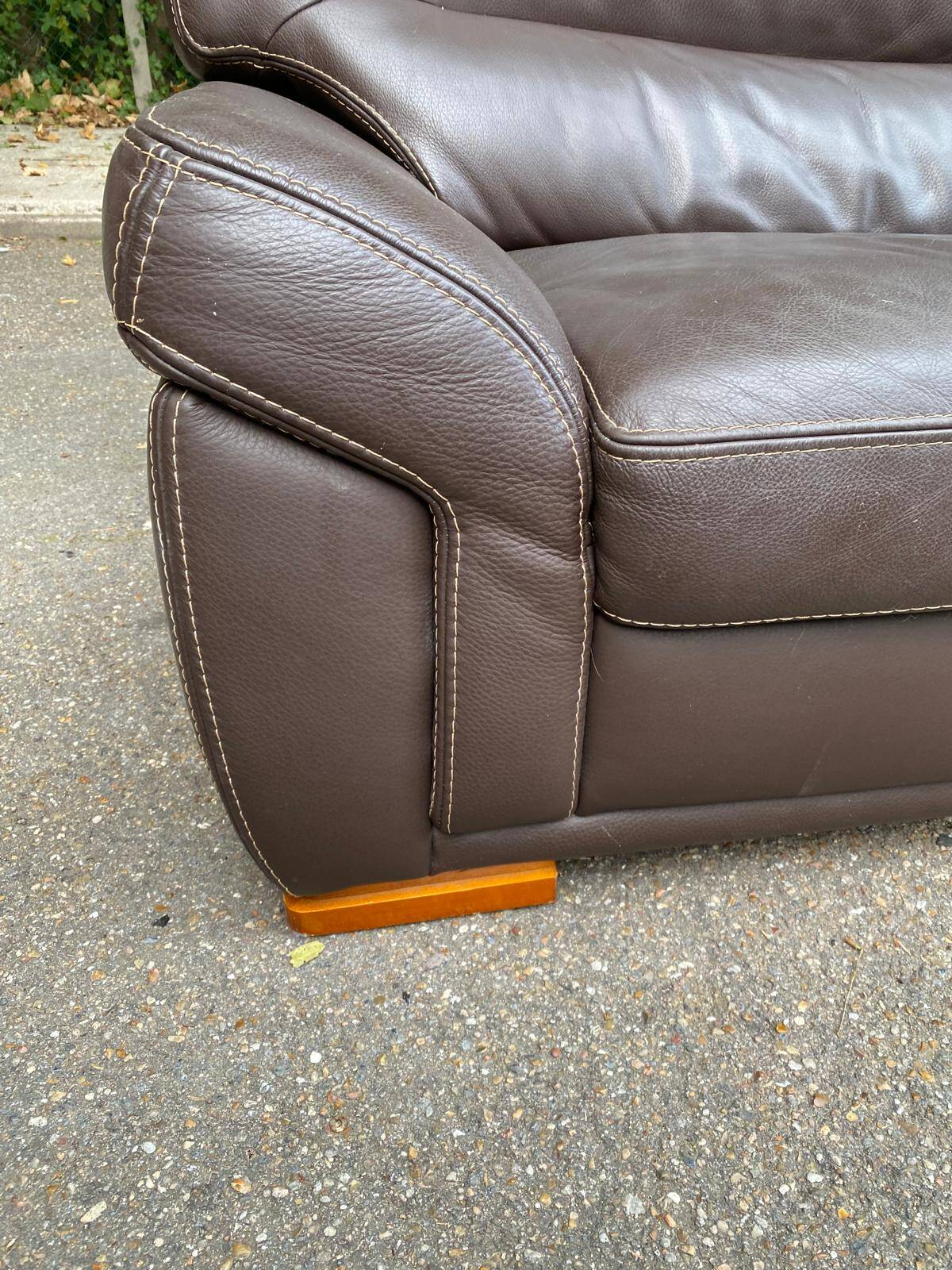 Scandinavian 3-seater brown leather sofa 200cm