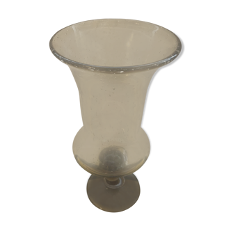 Vase verre soufflé bullé gris décoration vintage
