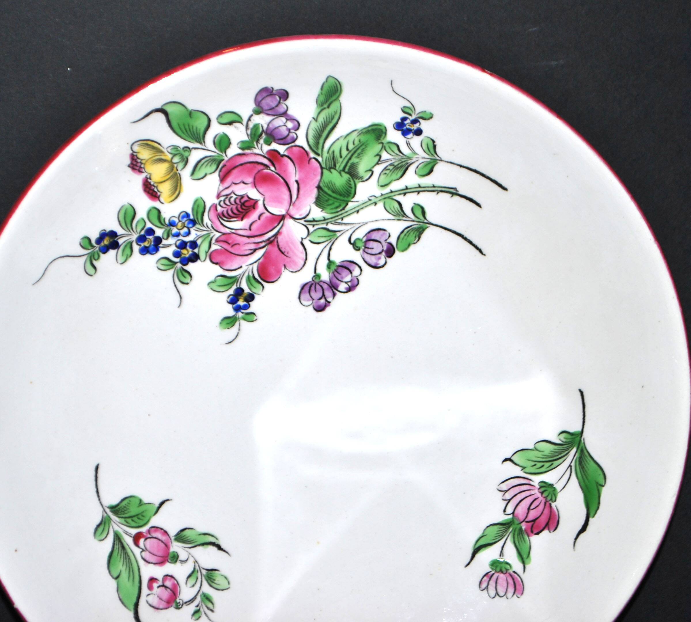 Set of 2 Lunéville earthenware lentil plates with floral decor, Street lamp 17cm