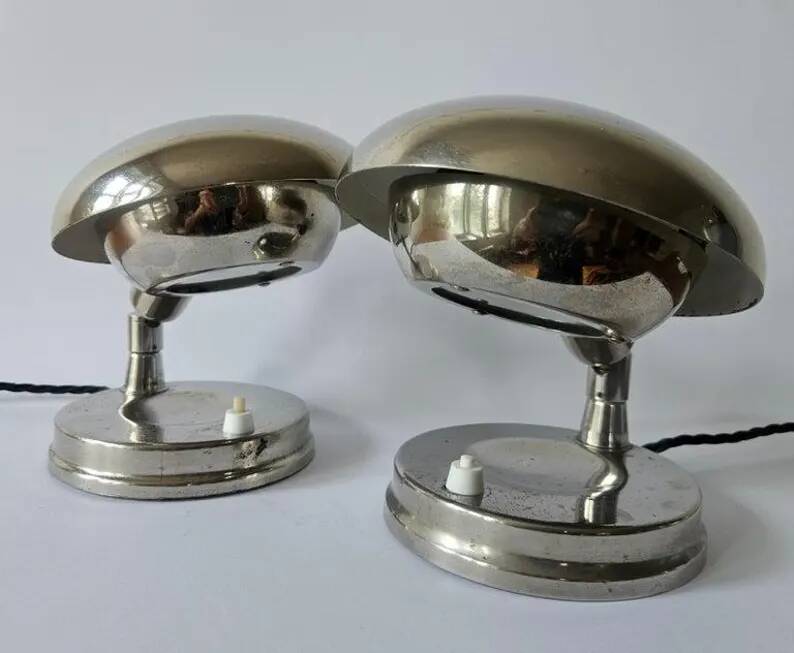 Pair of Very Rare Bauhaus Chrome Table Lamps, Art Deco, Franta Anyz, 1930s