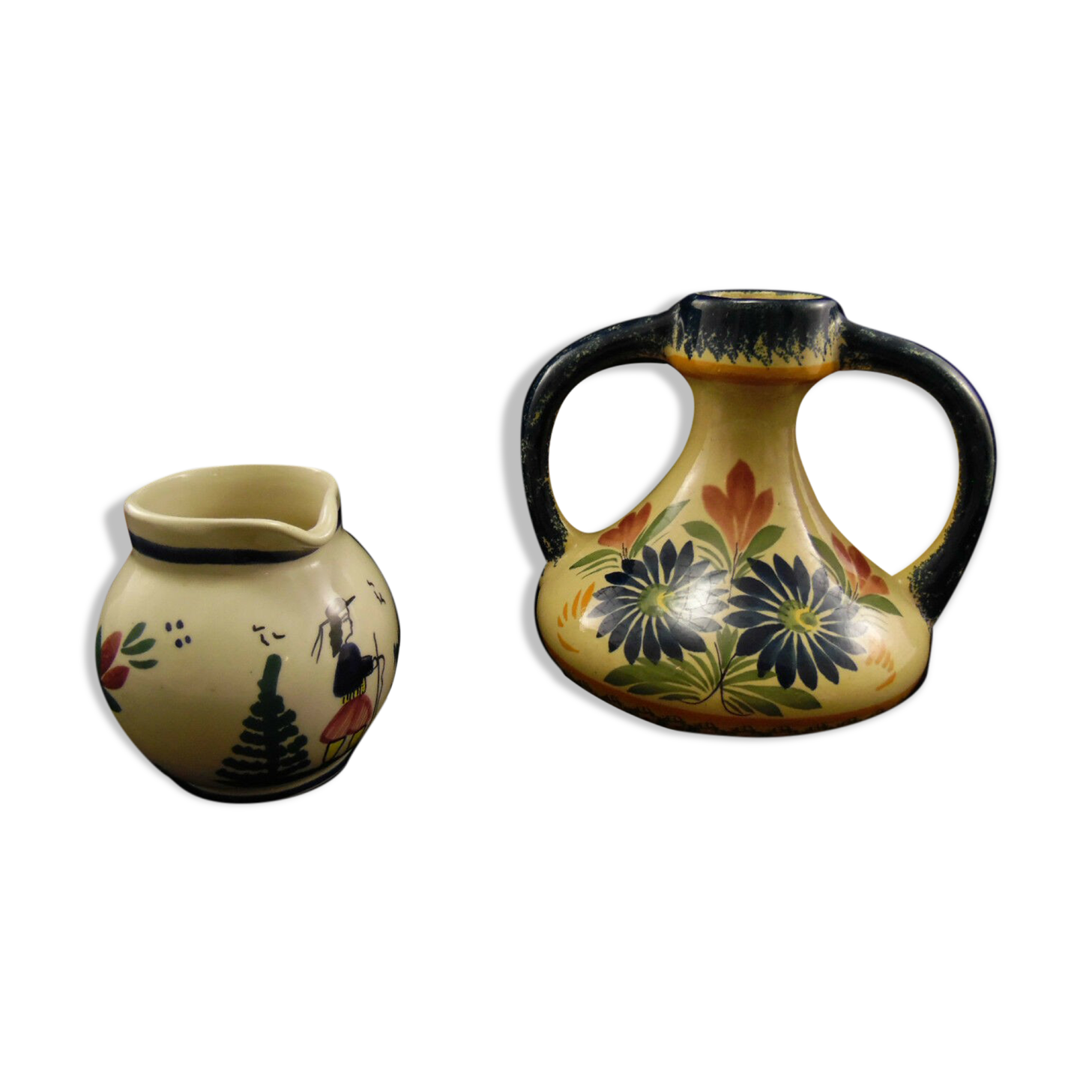 Lot of 2 ceramics Quimper Henriot and HB a vase and a milk pot