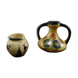 Lot de 2 céramiques Quimper Henriot et HB un vase et un pot à lait